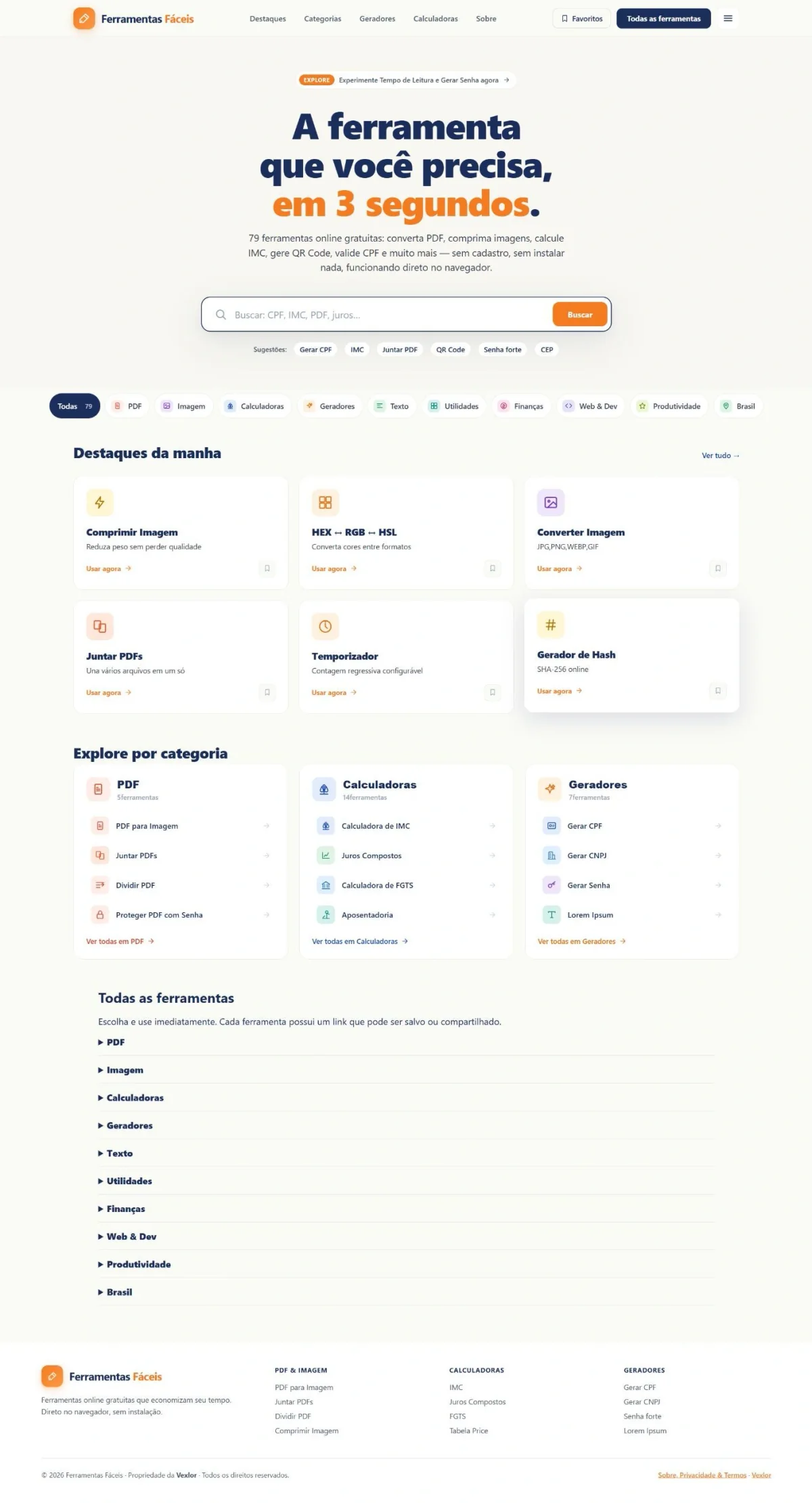 Página inicial do site Ferramentas Fáceis